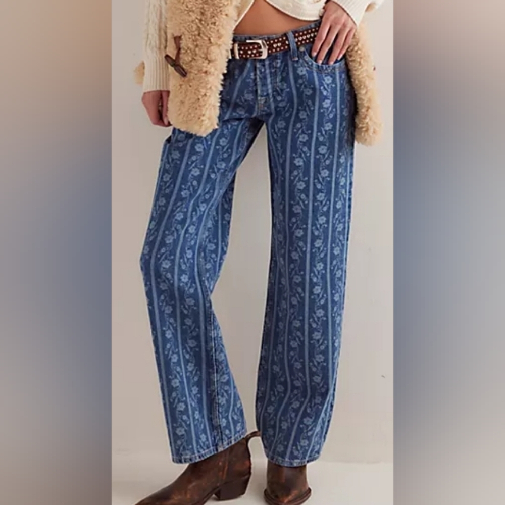Free People Blue Patterned Women Jeans